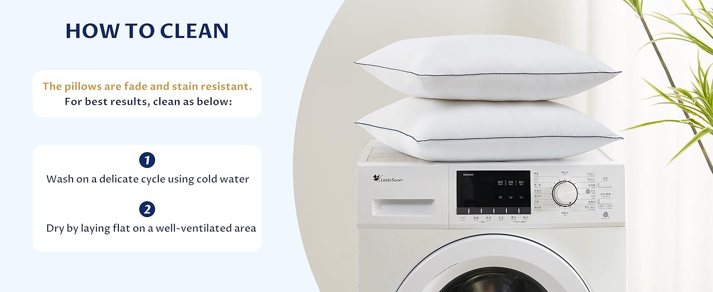 The pillow is machine washable and tumble dry low for easy care